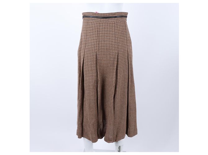 Falda de lino a cuadros Gucci Castaño - vista 3