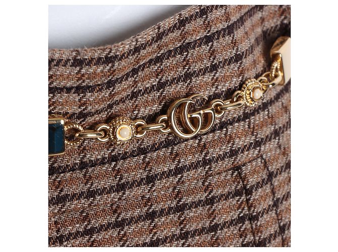 Falda de lino a cuadros Gucci Castaño - vista 4