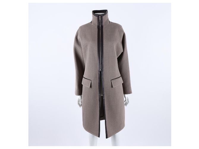 Abrigo con cremallera de cuero Hermès Castaño - vista 5