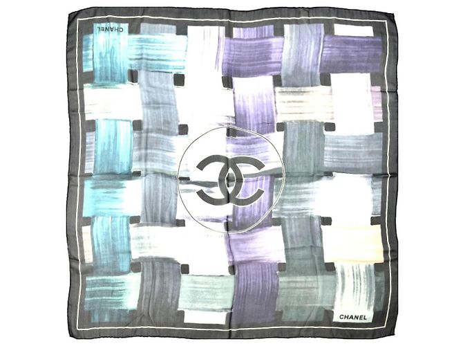 Chanel Chiffon-Seidenschal mit Twill-Muster Blau - Ansicht 2