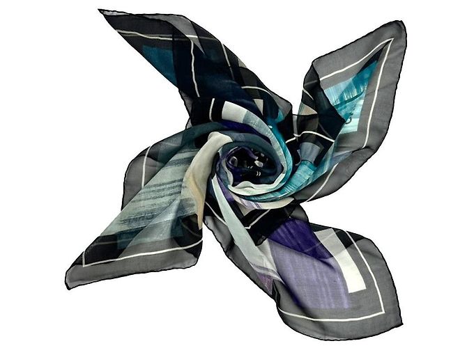 Chanel Chiffon-Seidenschal mit Twill-Muster Blau - Ansicht 3