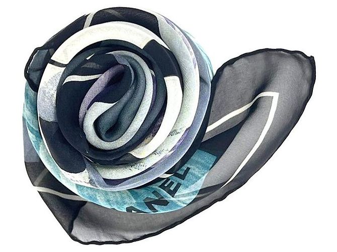 Chanel Chiffon-Seidenschal mit Twill-Muster Blau - Ansicht 5