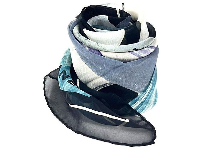 Chanel Chiffon-Seidenschal mit Twill-Muster Blau - Ansicht 6