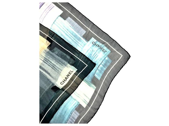 Chanel Chiffon-Seidenschal mit Twill-Muster Blau - Ansicht 8