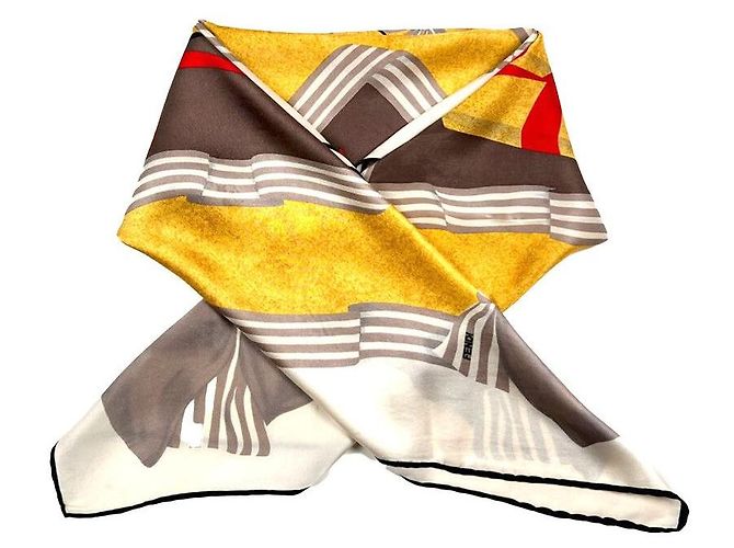 Fendi Lenço de seda amarelo e marfim em caixa de presente Branco - vista 2