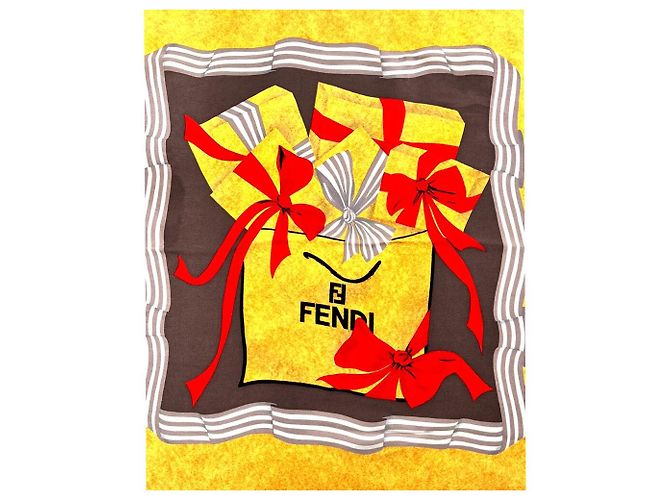 Fendi Lenço de seda amarelo e marfim em caixa de presente Branco - vista 6