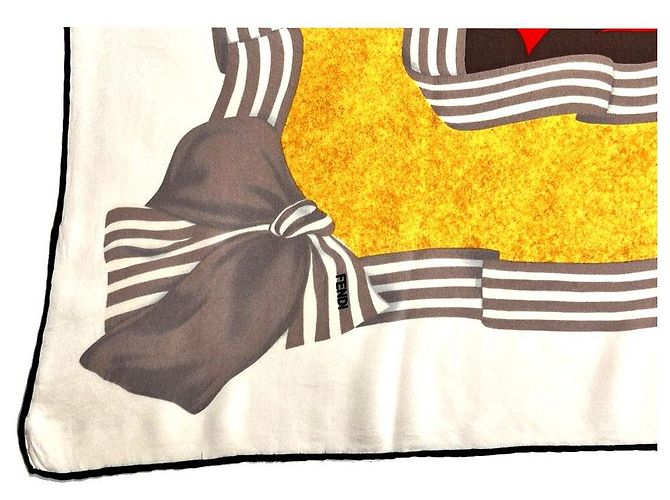 Fendi Lenço de seda amarelo e marfim em caixa de presente Branco - vista 9