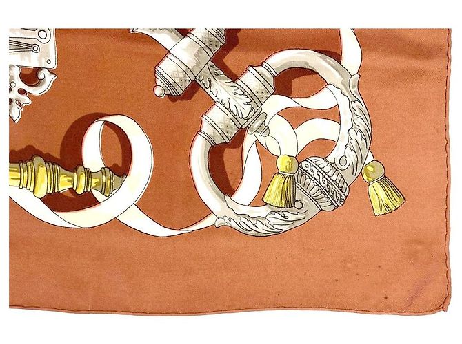 Hermès FERRONNERIE Sciarpa in Seta Metallica Arancione Marrone - vista 11