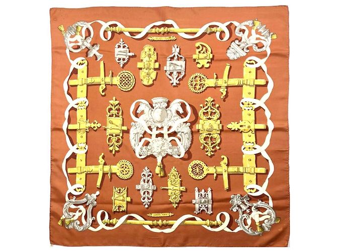Hermès FERRONNERIE Sciarpa in Seta Metallica Arancione Marrone - vista 2