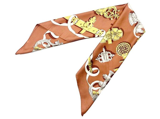 Hermès FERRONNERIE Sciarpa in Seta Metallica Arancione Marrone - vista 3