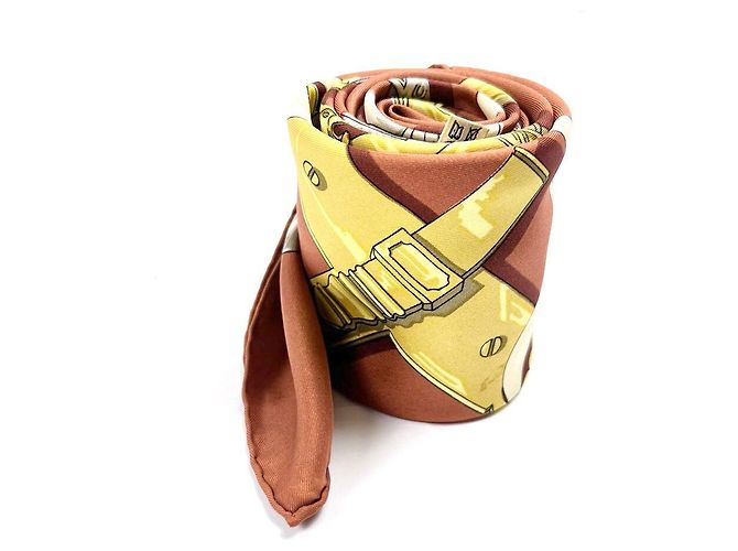 Hermès FERRONNERIE Sciarpa in Seta Metallica Arancione Marrone - vista 4