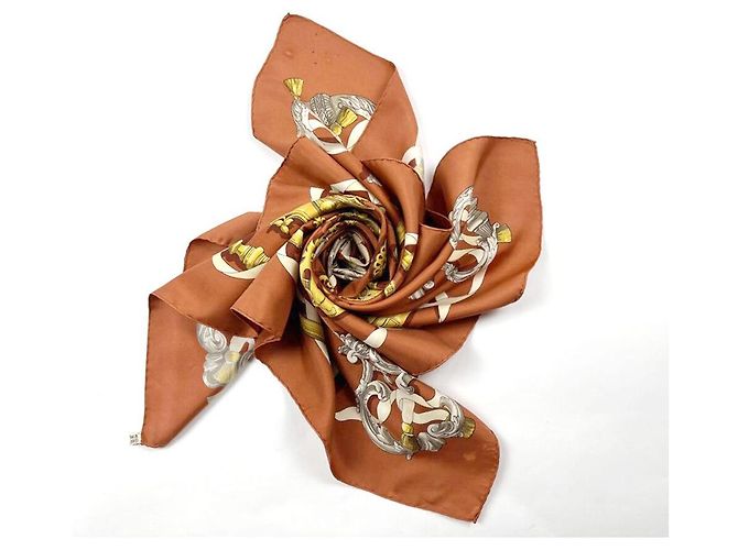 Hermès FERRONNERIE Sciarpa in Seta Metallica Arancione Marrone - vista 5