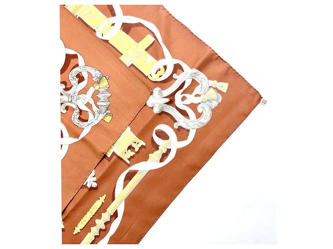 Hermès FERRONNERIE Sciarpa in Seta Metallica Arancione Marrone - vista 6