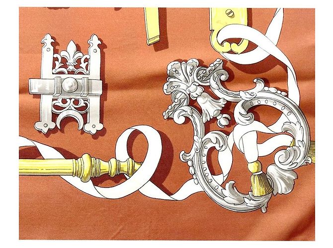 Hermès FERRONNERIE Sciarpa in Seta Metallica Arancione Marrone - vista 8