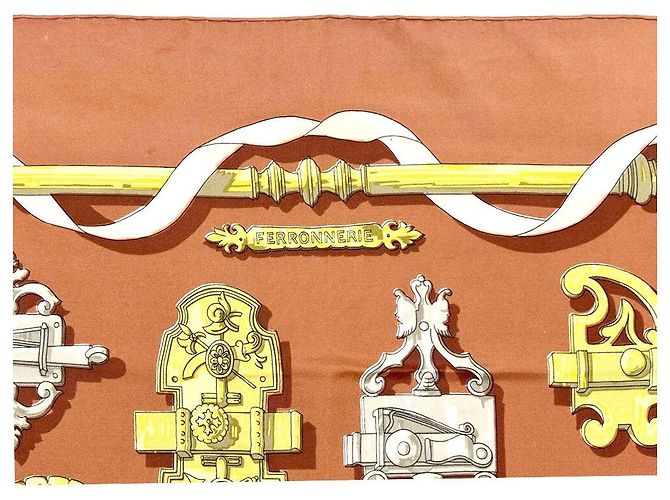 Hermès FERRONNERIE Sciarpa in Seta Metallica Arancione Marrone - vista 9