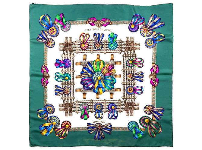 Hermès Pferdeband Schal Aqua Grün - Ansicht 2