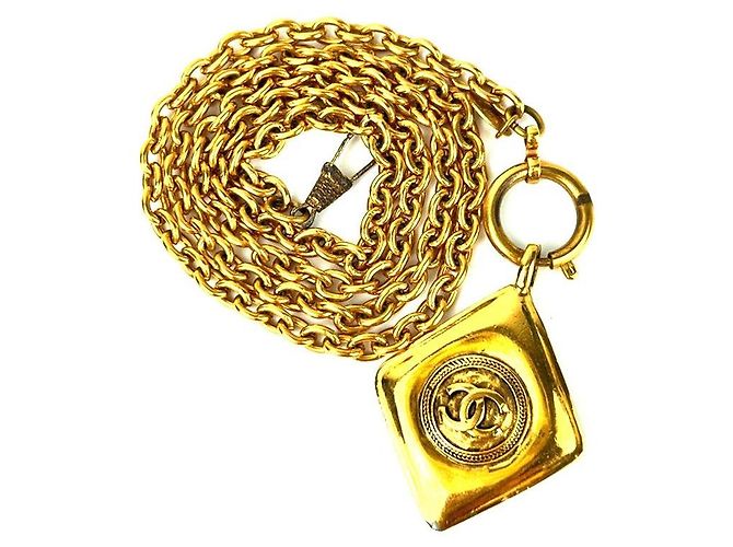 Chanel Pendente Logo in Diamante Collana Lunga Catena Selvaggia D'oro - vista 2