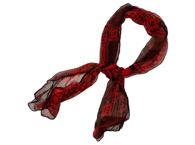 Fendi Sciarpa lunga in chiffon con stampa logo Marrone - vista 3