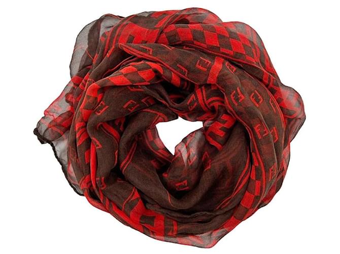 Fendi Sciarpa lunga in chiffon con stampa logo Marrone - vista 4