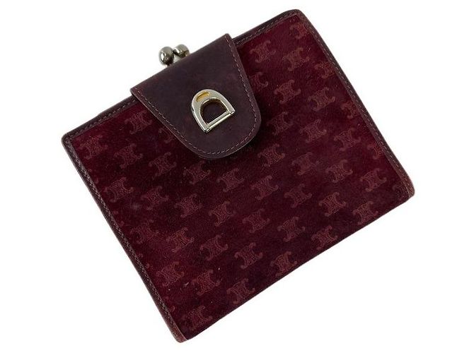 Céline Suede Macadam Pattern Bi-Fold Wallet Red - view 2