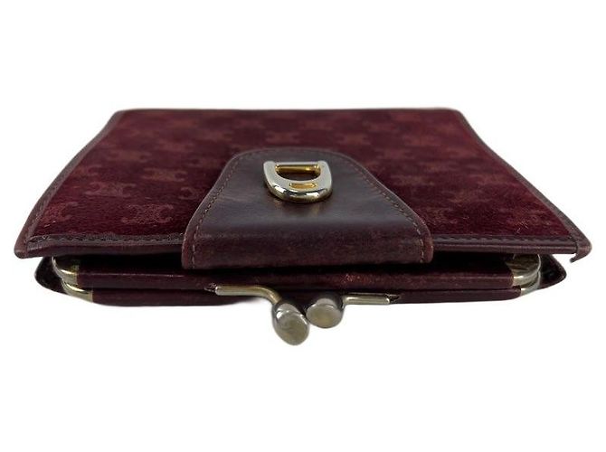 Céline Suede Macadam Pattern Bi-Fold Wallet Red - view 4