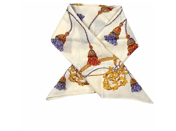 Céline Sciarpa beige chiaro con frange a cerchio e logo Marrone - vista 3