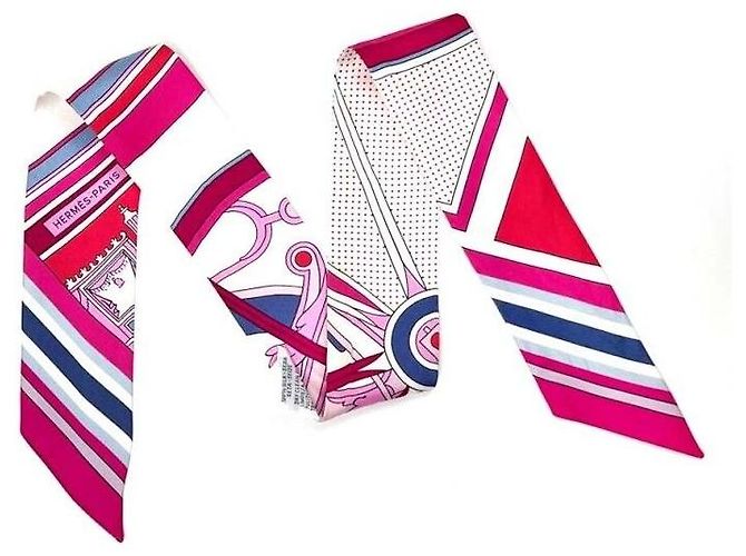 Hermès Bufanda de seda diagonal con puntos rosas Twilly - vista 2