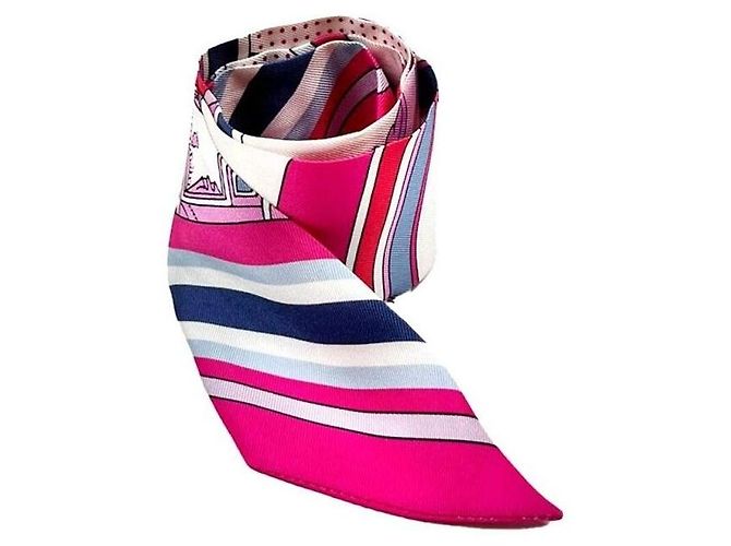 Hermès Bufanda de seda diagonal con puntos rosas Twilly - vista 3