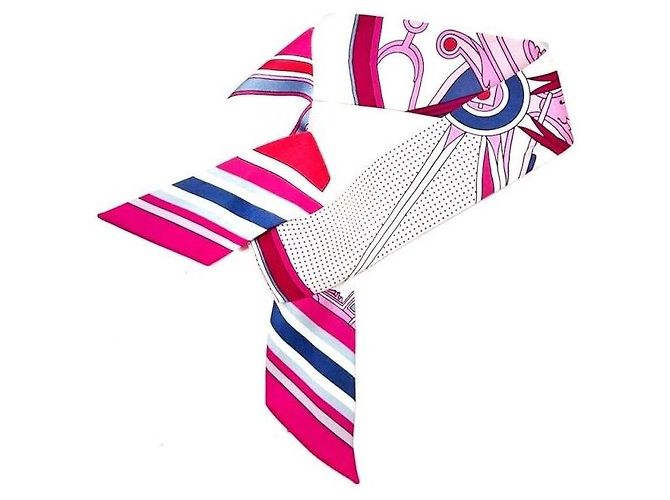 Hermès Bufanda de seda diagonal con puntos rosas Twilly - vista 5
