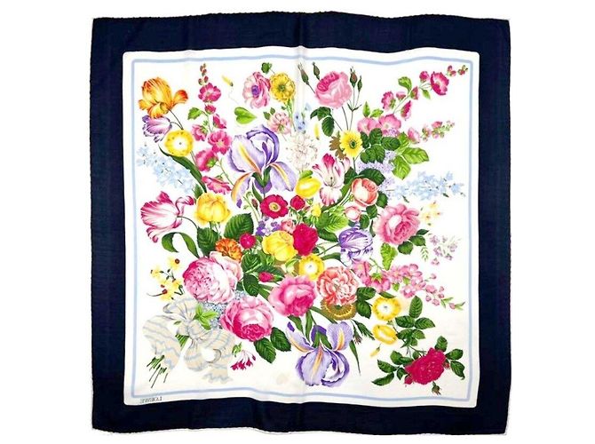Loewe Bufanda de seda chiffon Bouquet Azul - vista 3