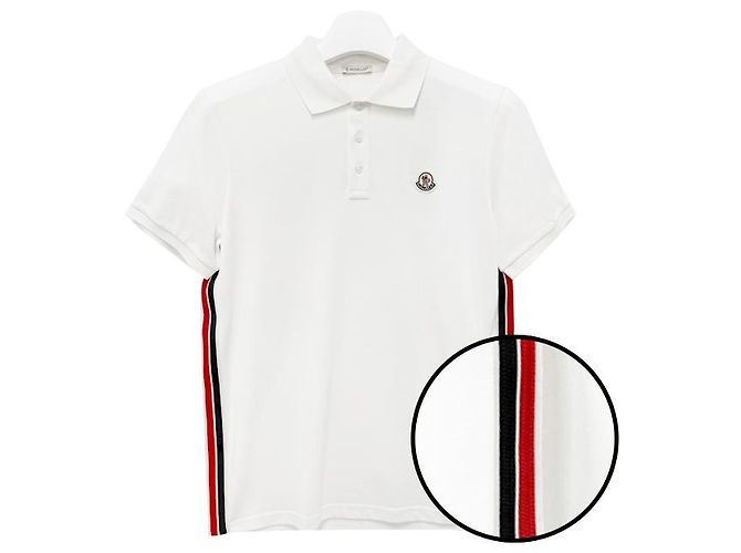 Moncler Polo in cotone piqué a righe con logo per uomo Bianco - vista 11