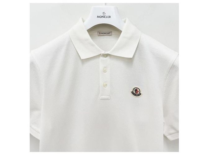 Moncler Polo in cotone piqué a righe con logo per uomo Bianco - vista 13