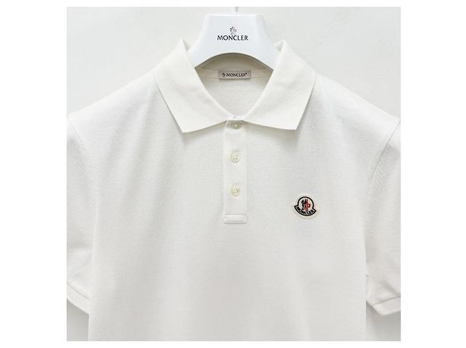 Moncler Polo in cotone piqué a righe con logo per uomo Bianco - vista 3