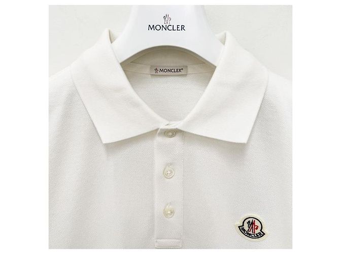 Moncler Polo in cotone piqué a righe con logo per uomo Bianco - vista 4
