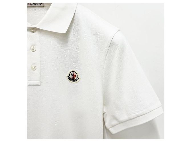 Moncler Polo in cotone piqué a righe con logo per uomo Bianco - vista 5