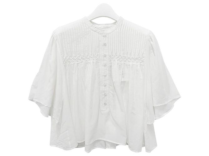 Isabel Marant Blusa de voile de algodón fruncida blanca Blanco - vista 10