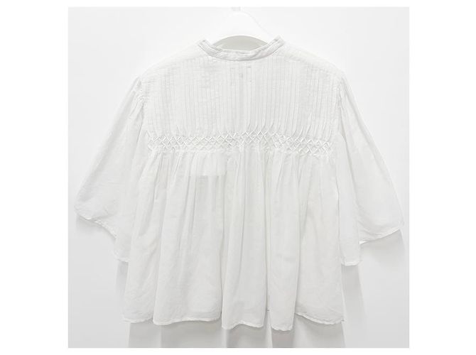 Isabel Marant Blusa de voile de algodón fruncida blanca Blanco - vista 11