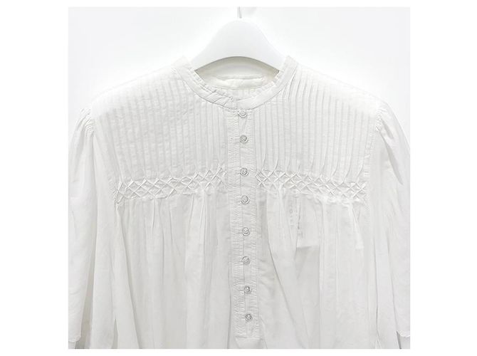 Isabel Marant Blusa de voile de algodón fruncida blanca Blanco - vista 12