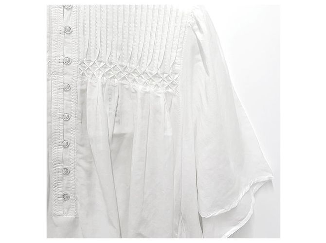 Isabel Marant Blusa de voile de algodón fruncida blanca Blanco - vista 13