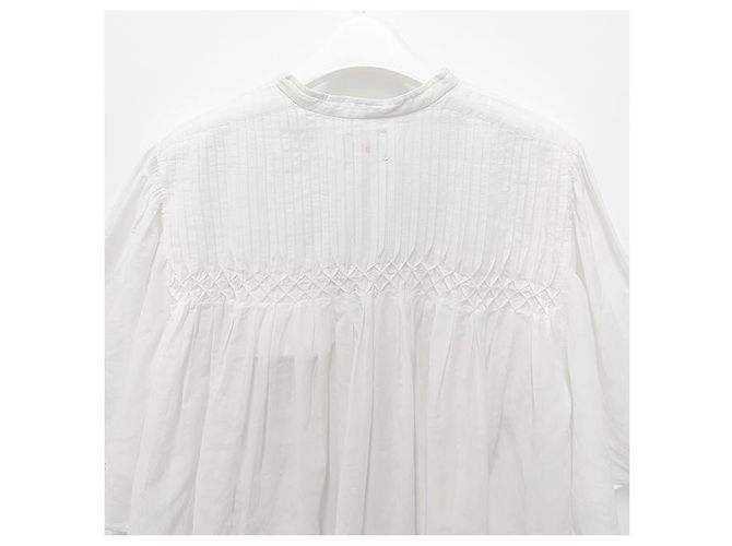 Isabel Marant Blusa de voile de algodón fruncida blanca Blanco - vista 14