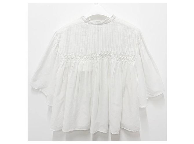 Isabel Marant Blusa de voile de algodón fruncida blanca Blanco - vista 2