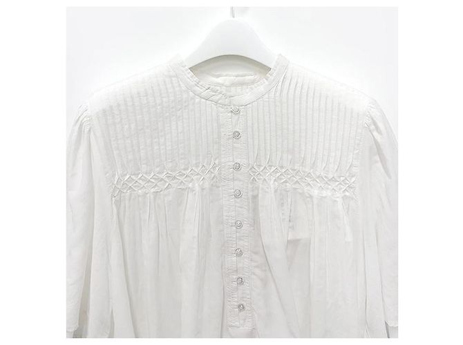 Isabel Marant Blusa de voile de algodón fruncida blanca Blanco - vista 3
