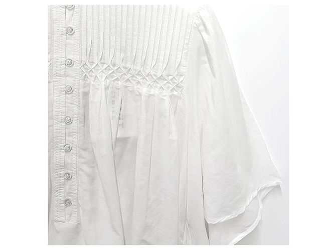 Isabel Marant Blusa de voile de algodón fruncida blanca Blanco - vista 4