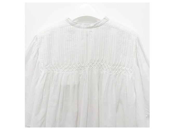 Isabel Marant Blusa de voile de algodón fruncida blanca Blanco - vista 5