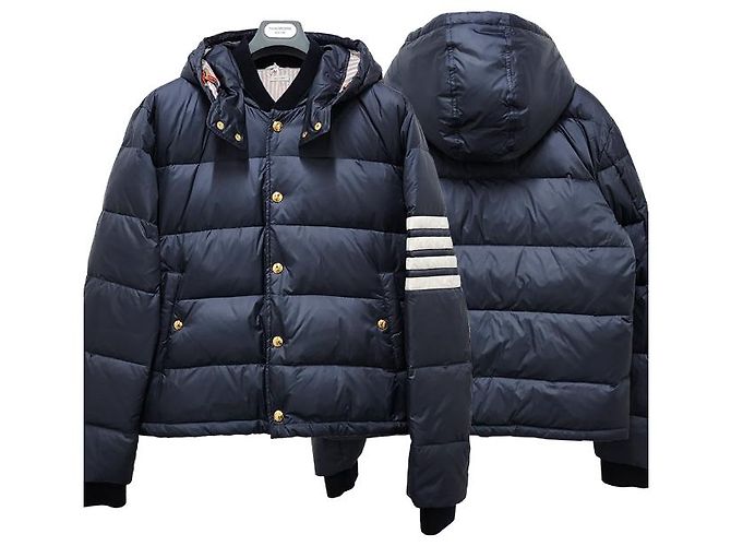 Thom Browne Diagonal Bar Matte Nylon Goose Down Padded Bomber Jacket Navy Blue - view 13