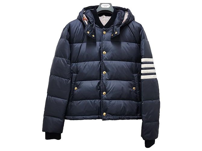 Thom Browne Diagonal Bar Matte Nylon Goose Down Padded Bomber Jacket Navy Blue - view 14