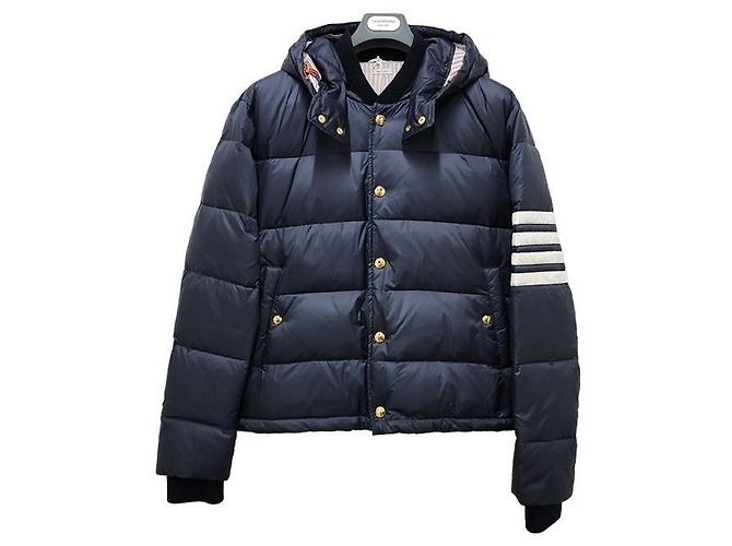 Thom Browne Diagonal Bar Matte Nylon Goose Down Padded Bomber Jacket Navy Blue - view 2