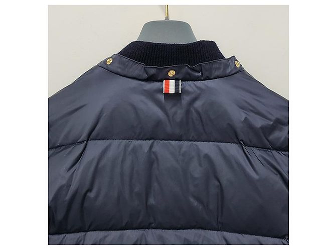 Thom Browne Diagonal Bar Matte Nylon Goose Down Padded Bomber Jacket Navy Blue - view 21