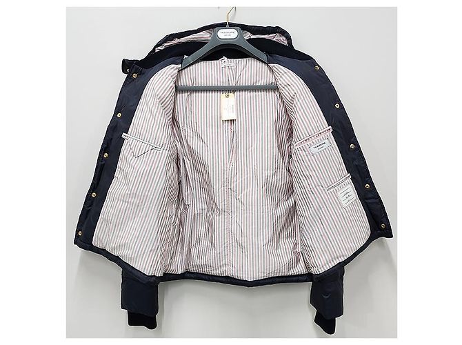 Thom Browne Diagonal Bar Matte Nylon Goose Down Padded Bomber Jacket Navy Blue - view 22