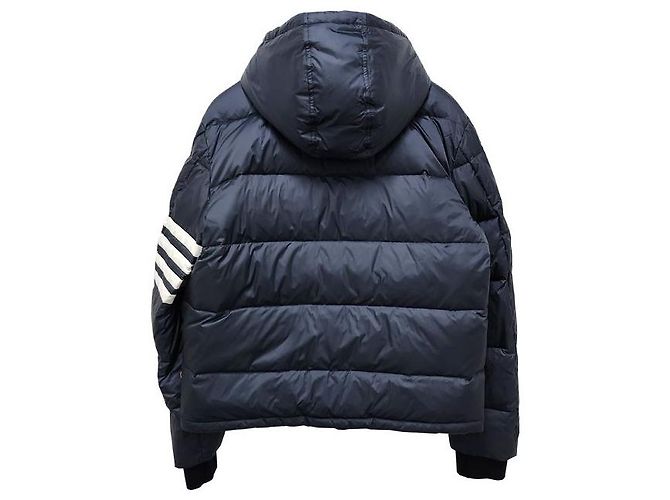 Thom Browne Diagonal Bar Matte Nylon Goose Down Padded Bomber Jacket Navy Blue - view 3